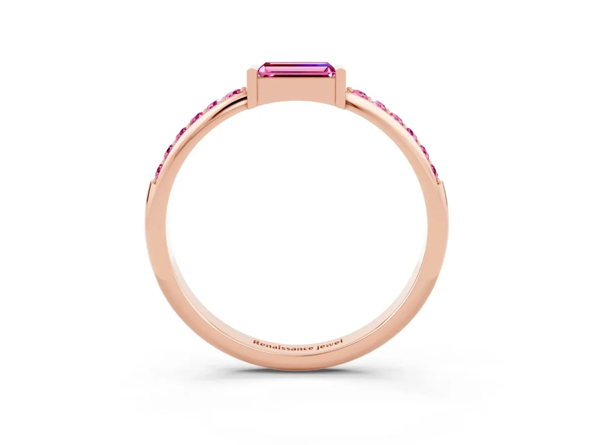 Baguette Pink Sapphire Pavé Band with Bar Setting Rose gold