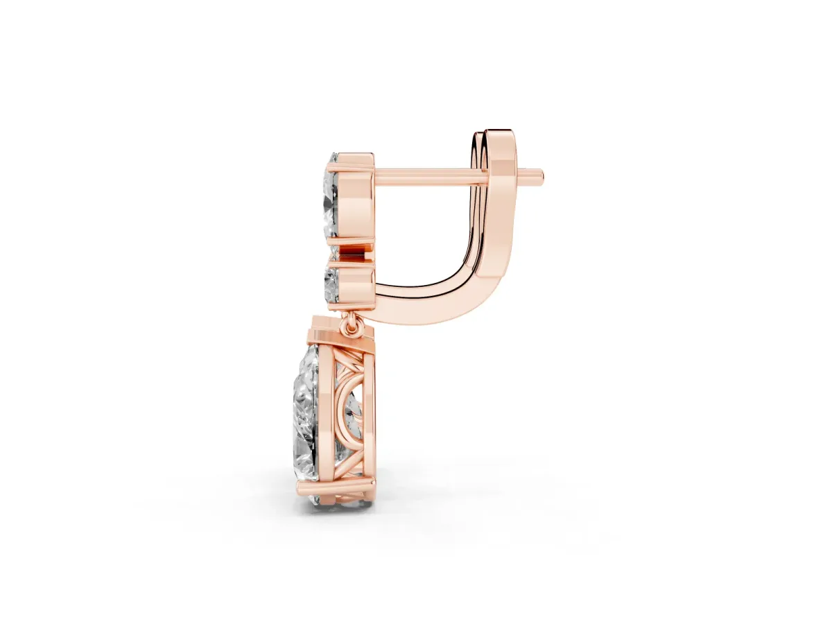 Oval, Round and Pear Diamond Huggie Drop Earrings Rose gold