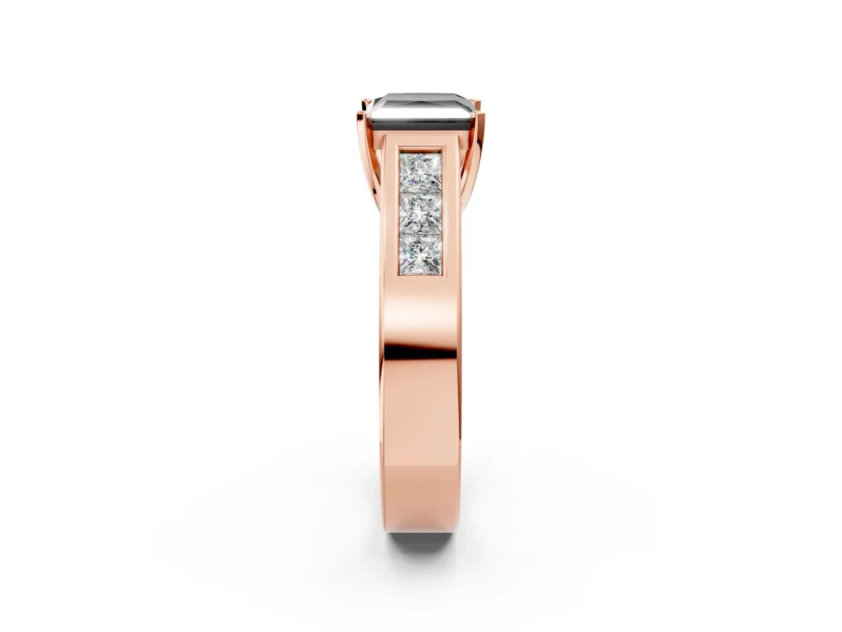 Fancy Black Princess Cut Cut Channel Set Solitaire Ring with Four-Prong Setting Rose gold