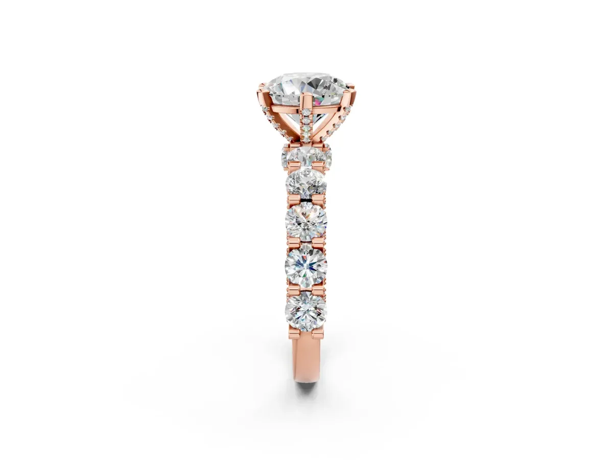 Round Diamond Mens Ring with Graduated Side Stones Rose gold