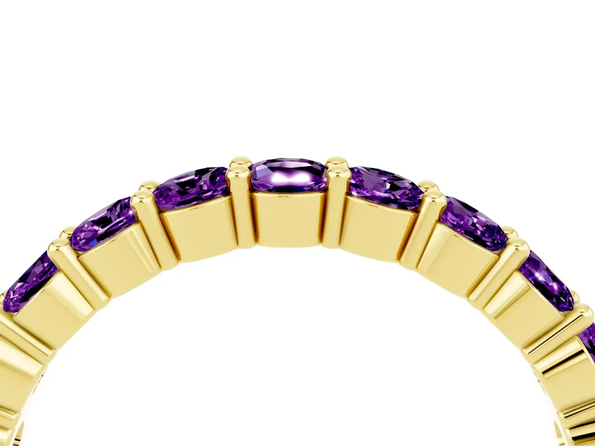 Round Amethyst Half Eternity Band with Prong Setting Yellow gold
