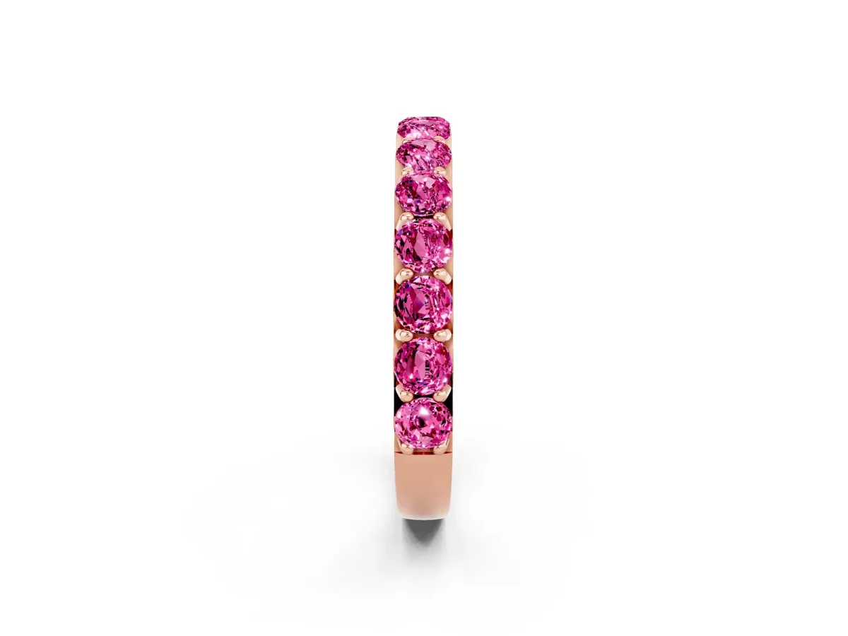 Round Pink Sapphire Half Eternity Band with Classic Prong Setting Rose gold