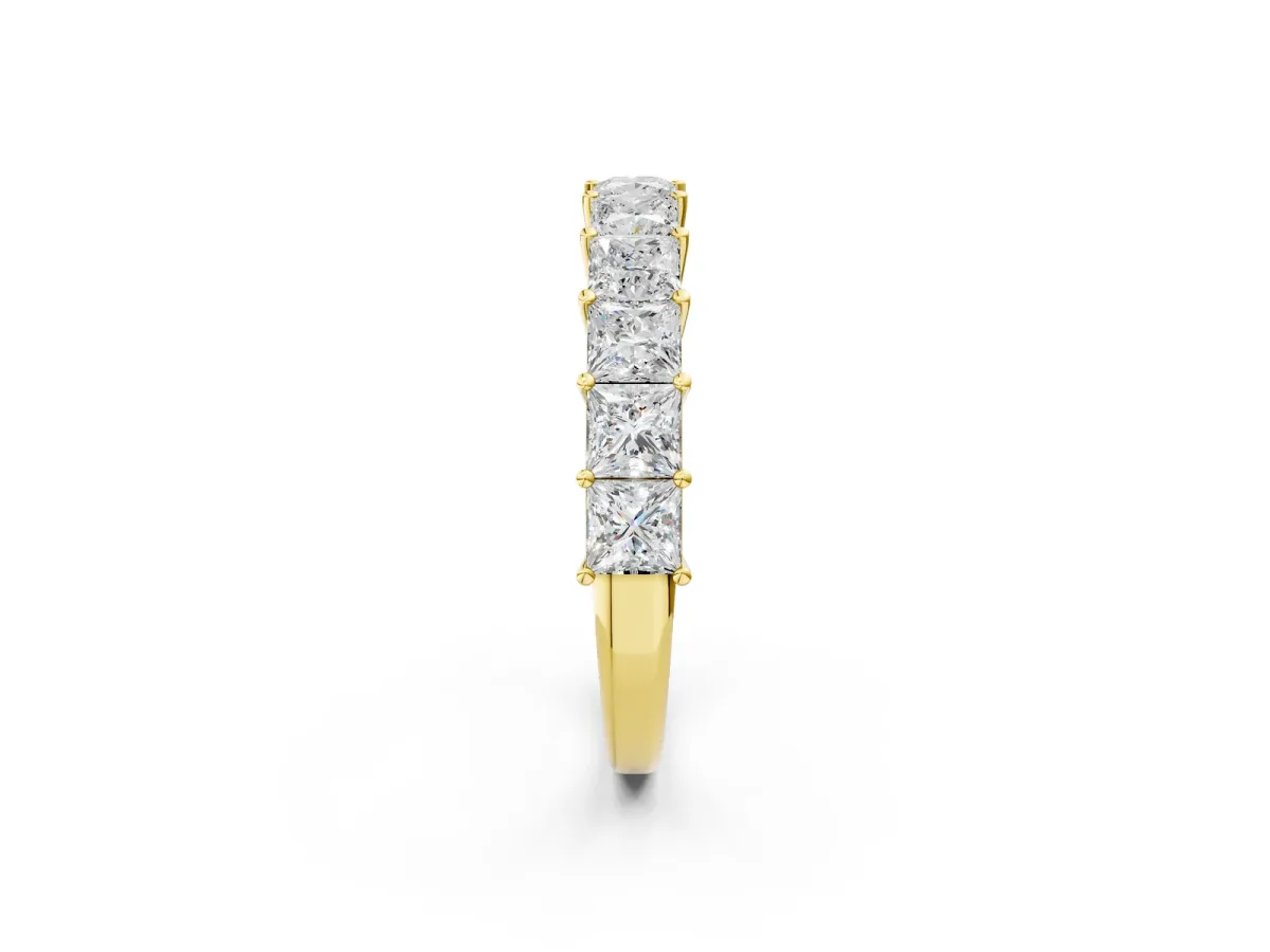 Princess Cut Half Eternity Band with Shared Prong Setting Yellow gold