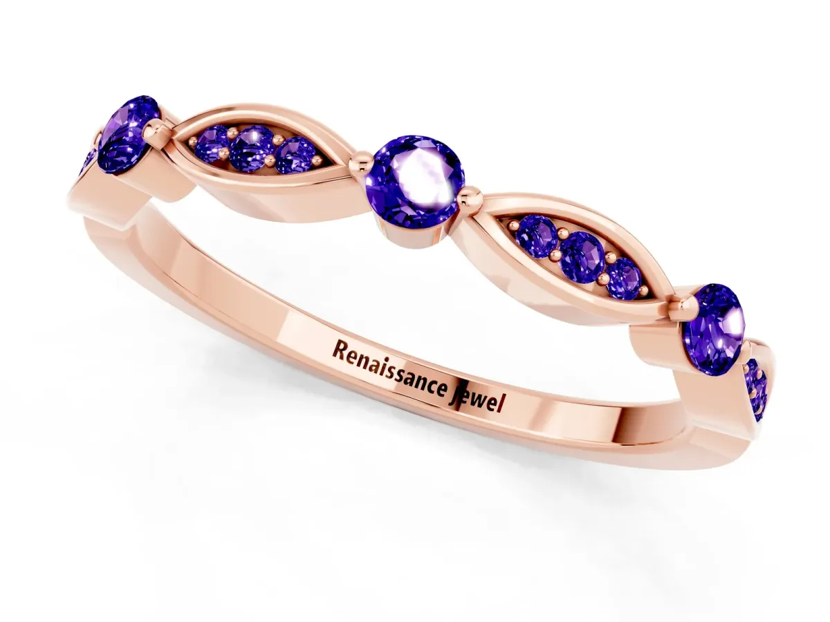 Marquise and Round Tanzanite Milgrain Band with Bezel Setting Rose gold