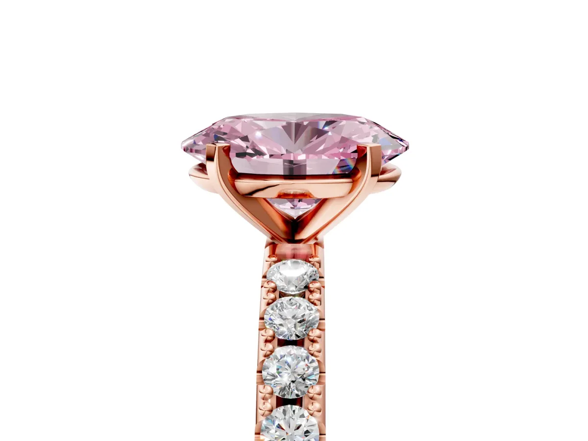 Fancy Pink Oval Cut Diamond Solitaire Pavé Band with Four-Prong Setting Rose gold