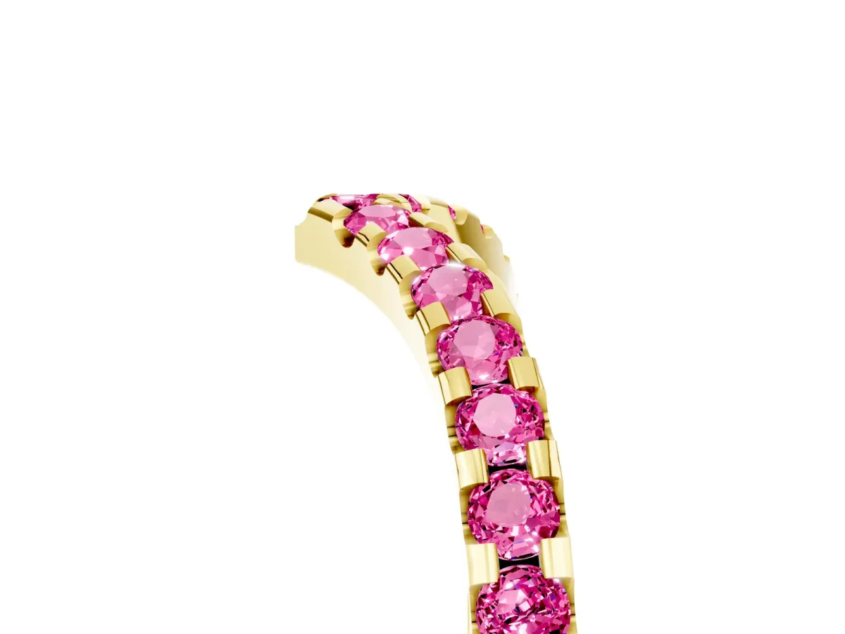 Pavé Round Pink Sapphire Chevron Band with Shared Prong Setting Yellow gold