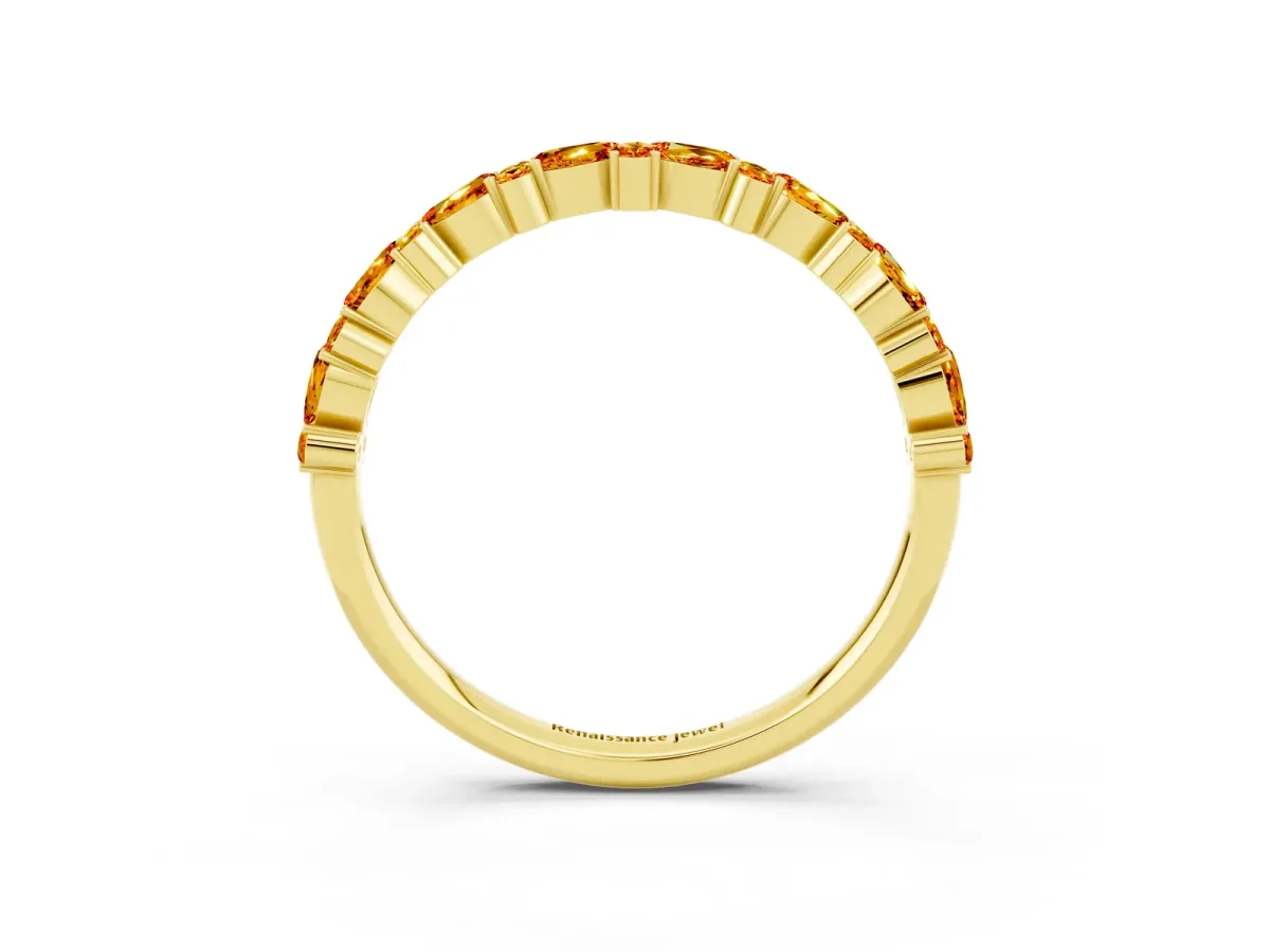 Pear and Round Citrine Wedding Band Yellow gold