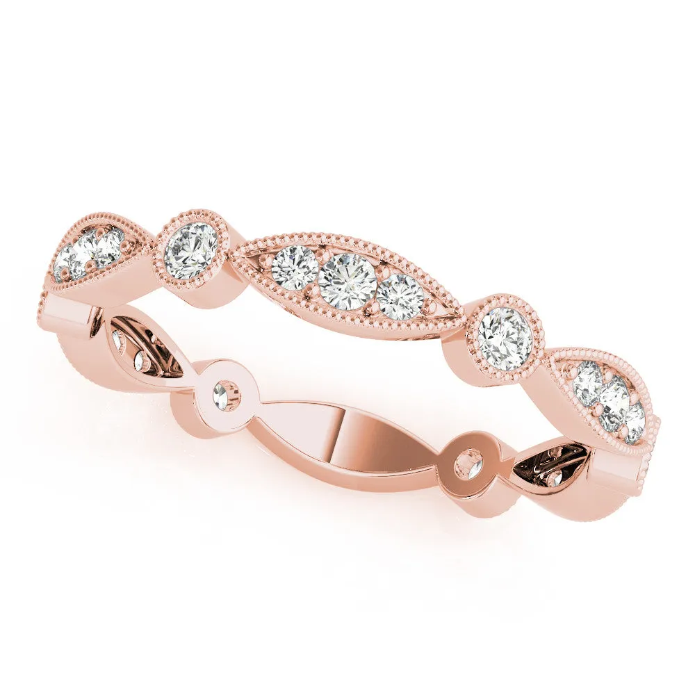 Milgrain Marquise and Round Diamond Eternity Band with Bezel Setting Rose gold