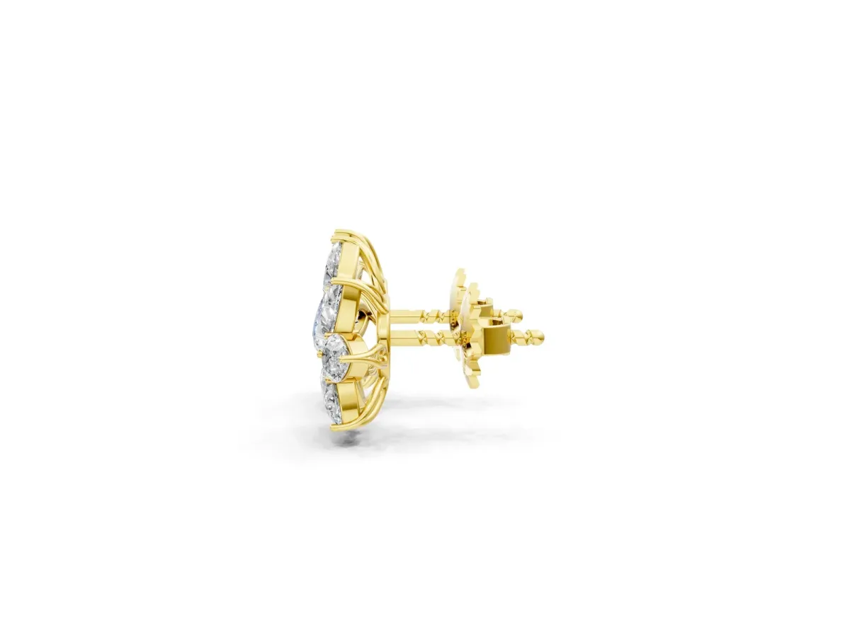 Pear and Marquise Diamond Floral Cluster Stud Earrings Yellow gold