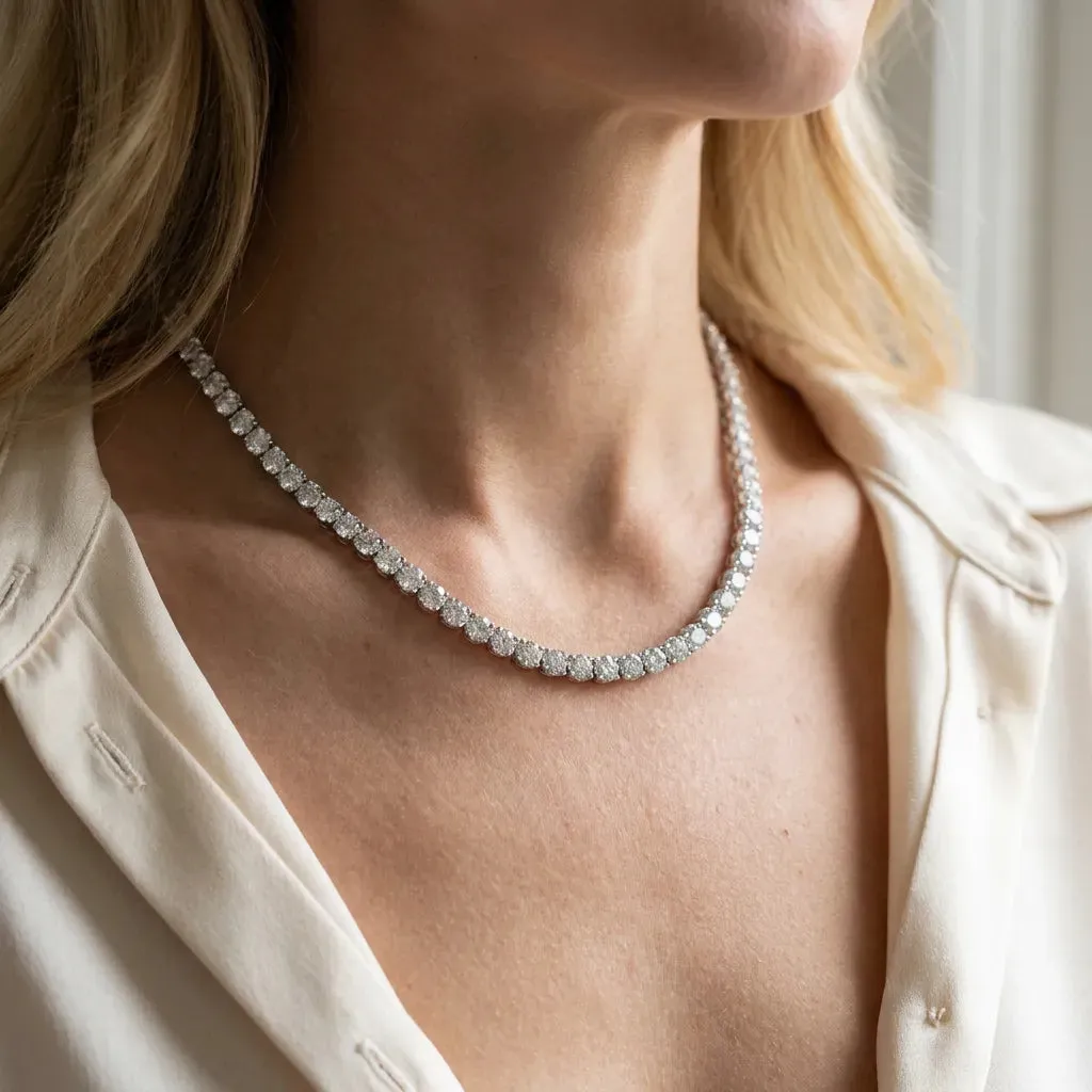Round Diamond Tennis Necklace with Four-Prong Setting Silver