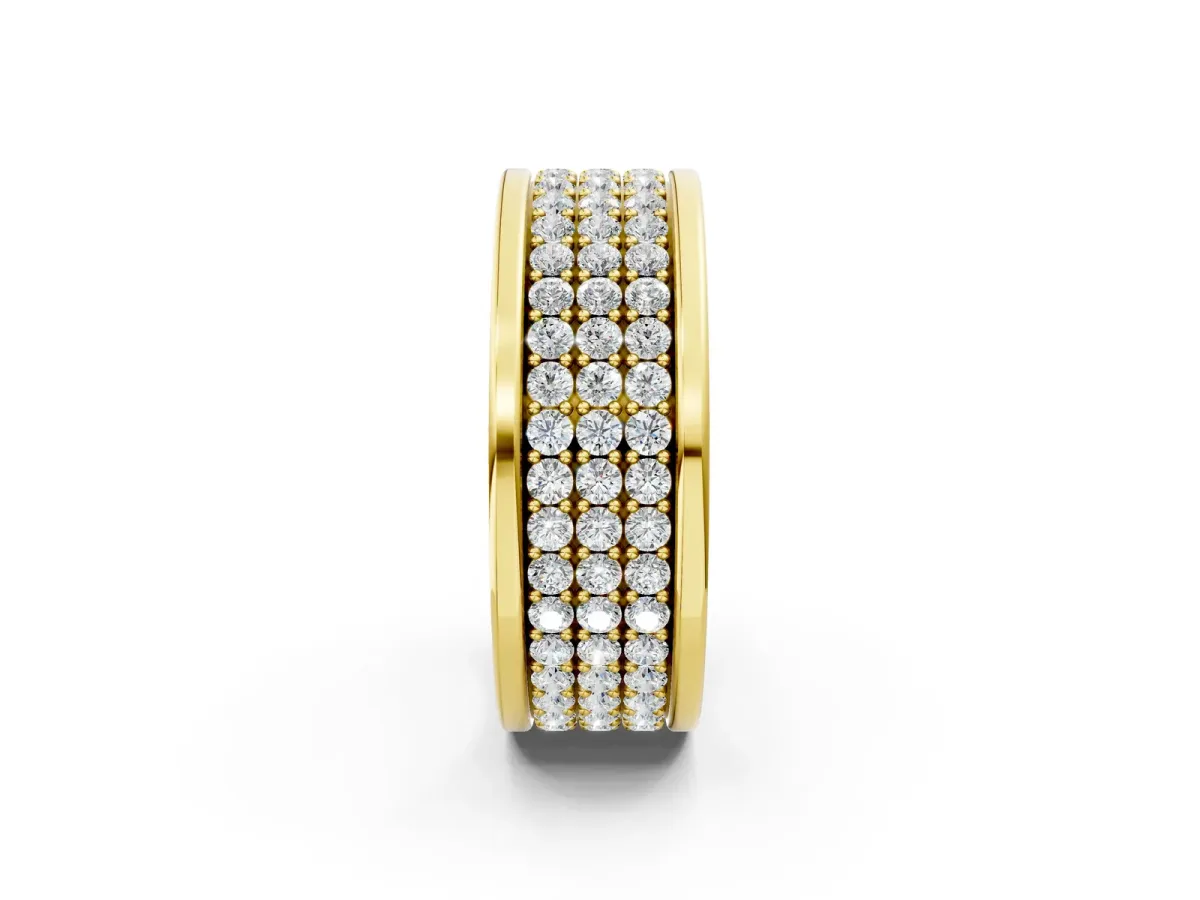 Round Diamond Multi-Row Pavé Mens Band Yellow gold