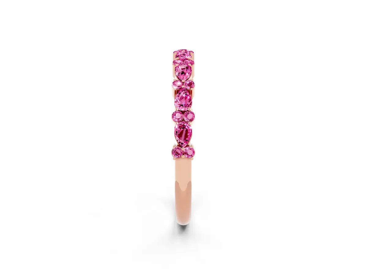 Pear and Round Pink Sapphire Wedding Band Rose gold