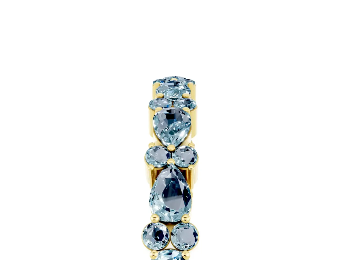 Pear and Round Aquamarine Wedding Band Yellow gold