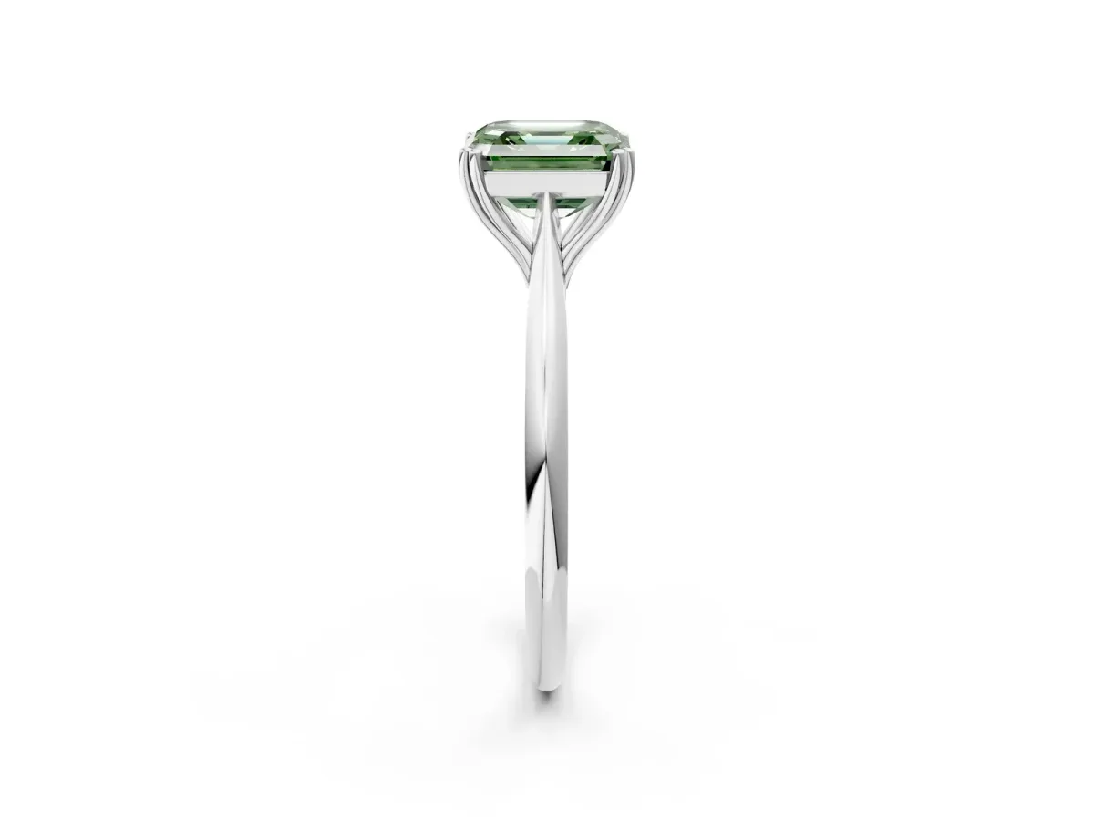 Fancy Green Asscher Cut Solitaire Diamond Ring with Six-Prong Setting and Classic Band Platinum
