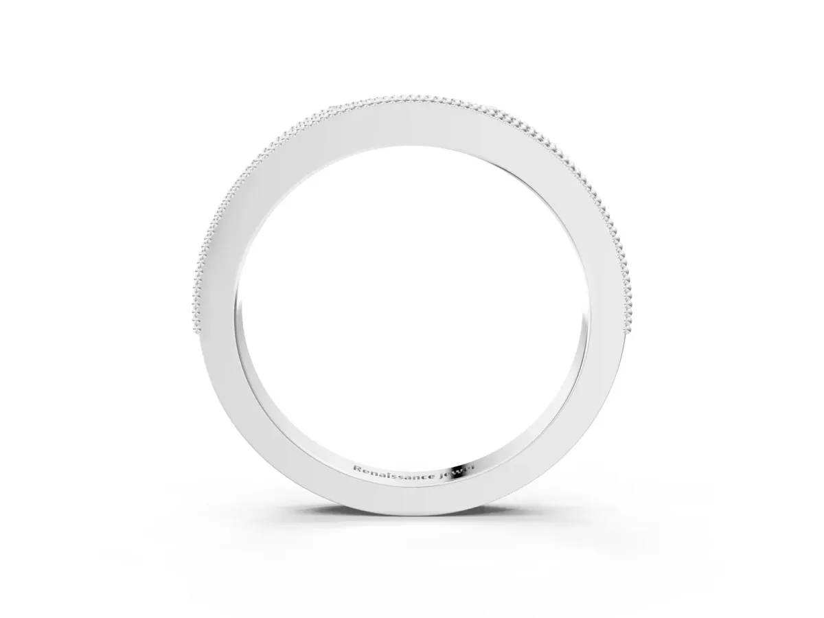 Round Cut Pavé Diamond Contour Band with Milgrain Detailing Silver
