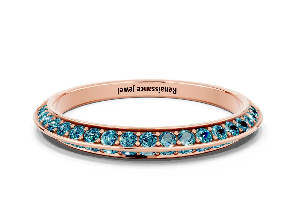 Double Row Pavé Round Blue Topaz Eternity Band with Channel Setting Rose gold