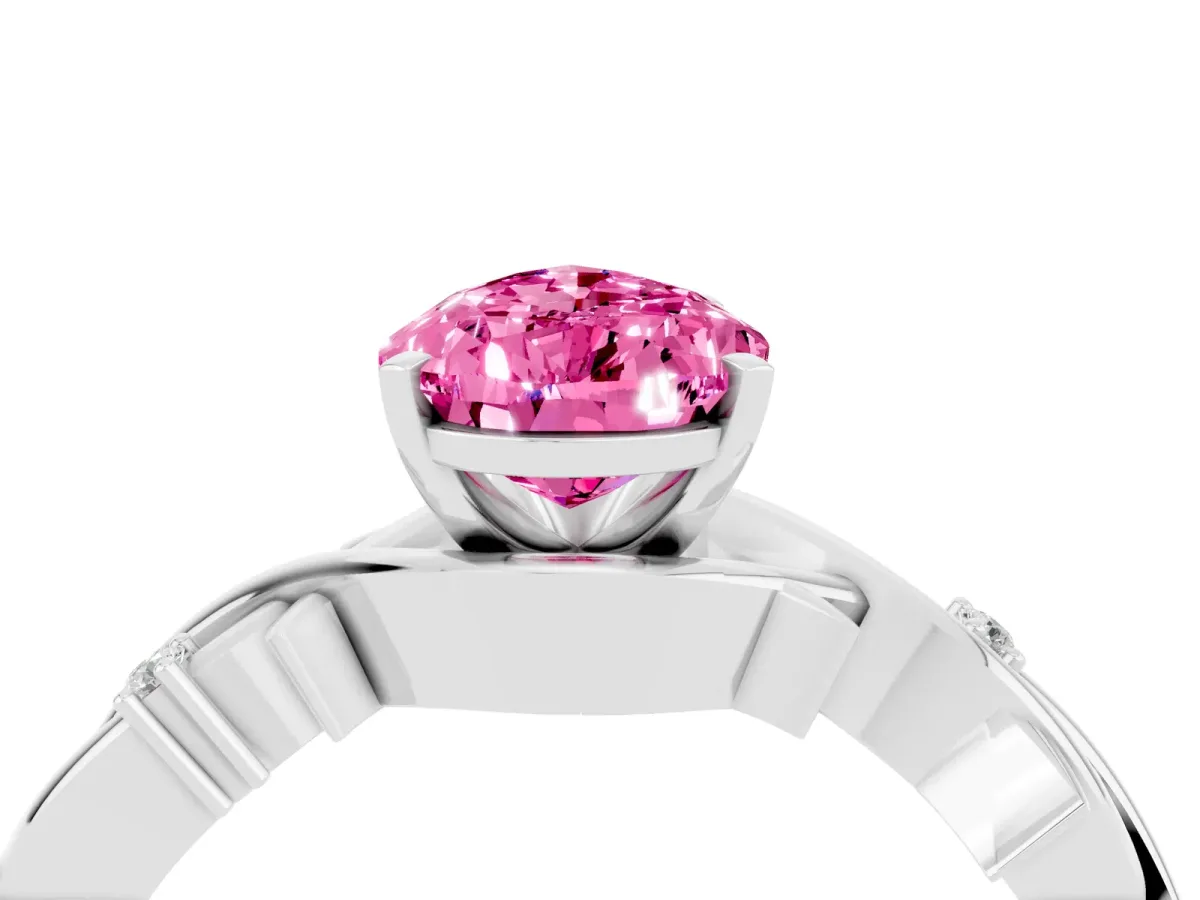 Pear Cut Pink Sapphire Solitaire Ring with Twisted Band and Prong Setting Silver