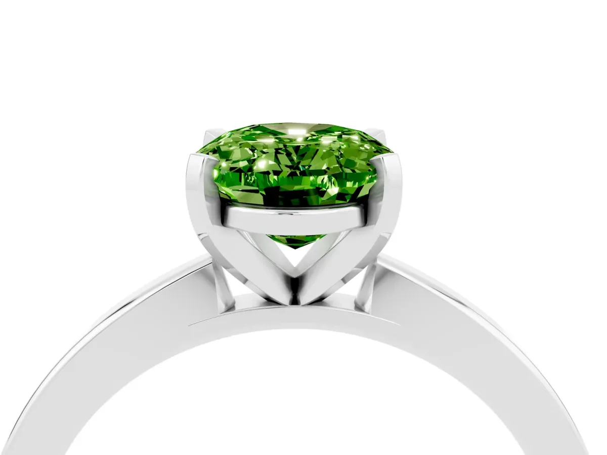 Oval Cut Peridot Solitaire Engagement Ring with Classic Band and Four-Prong Setting Silver