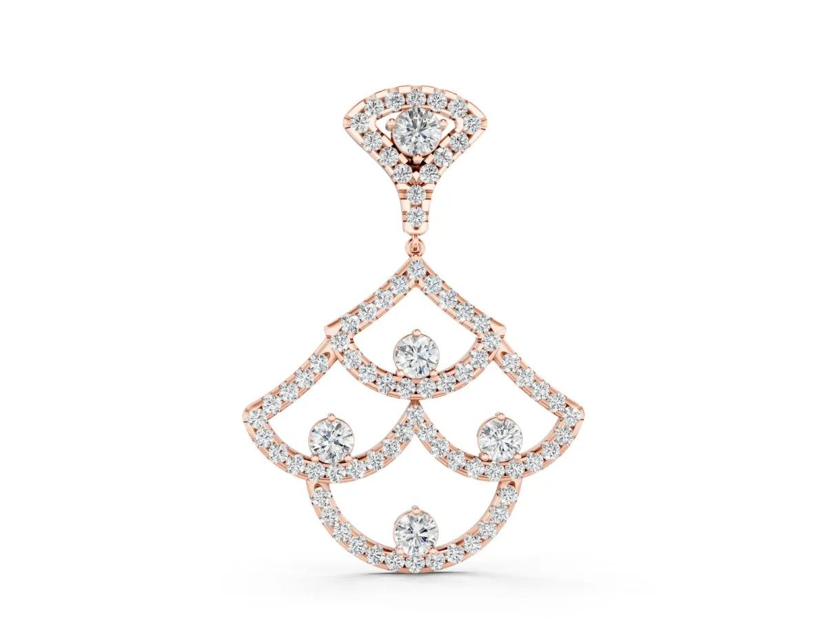 Pavé Round Diamond Fan Prong Pendant Rose gold