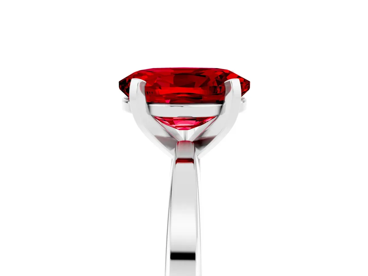 Oval Cut Ruby Solitaire Engagement Ring with Classic Band and Four-Prong Setting White gold