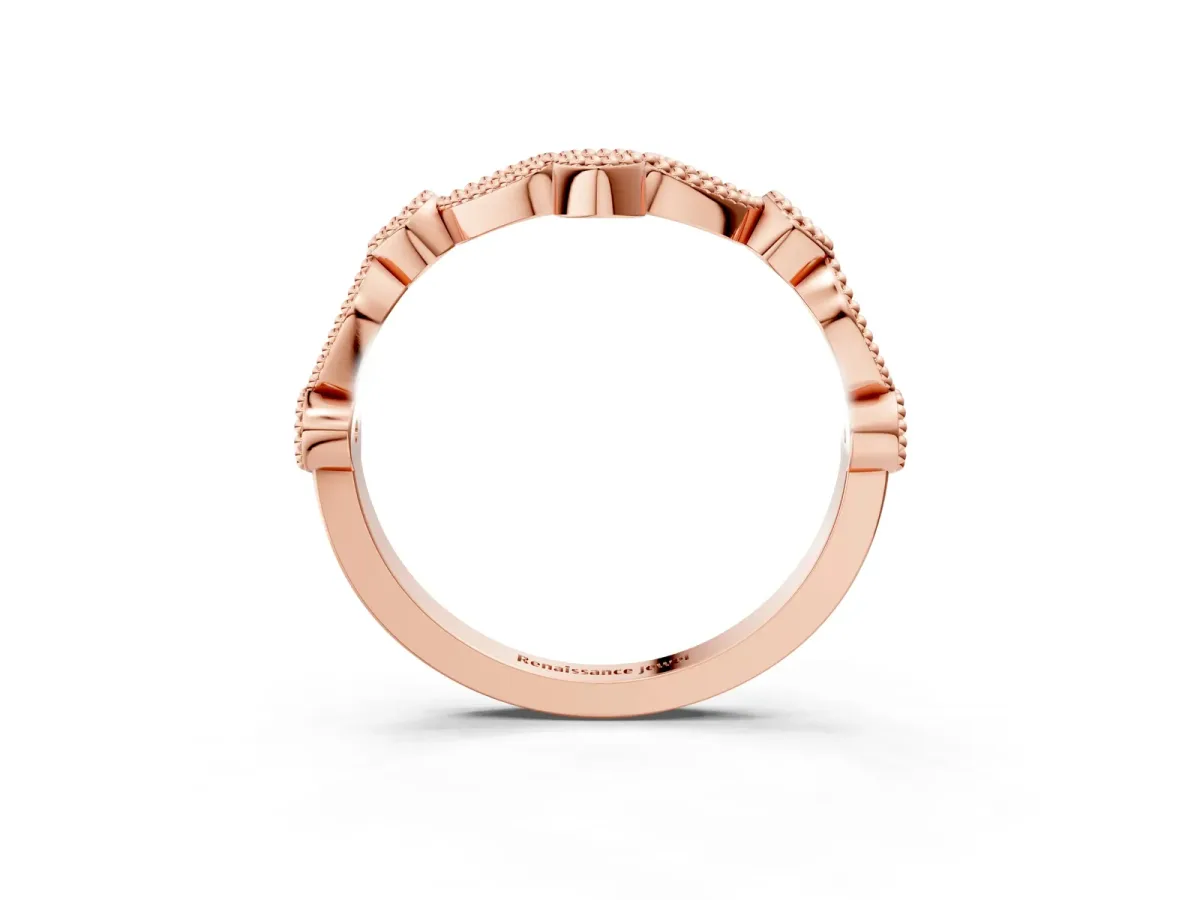 Milgrain Marquise and Round Diamond Half Eternity Band Rose gold