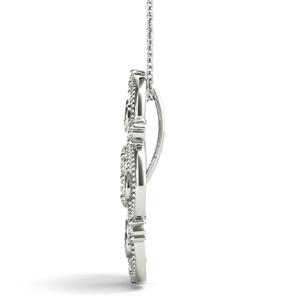 Milgrain Diamond Round Swirl Pendant with Prong Setting White gold
