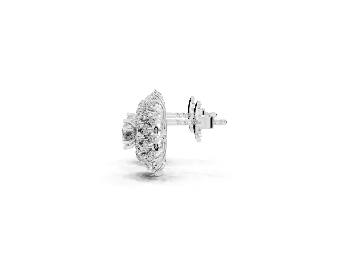 Round Diamond Sunburst Stud Earrings White gold