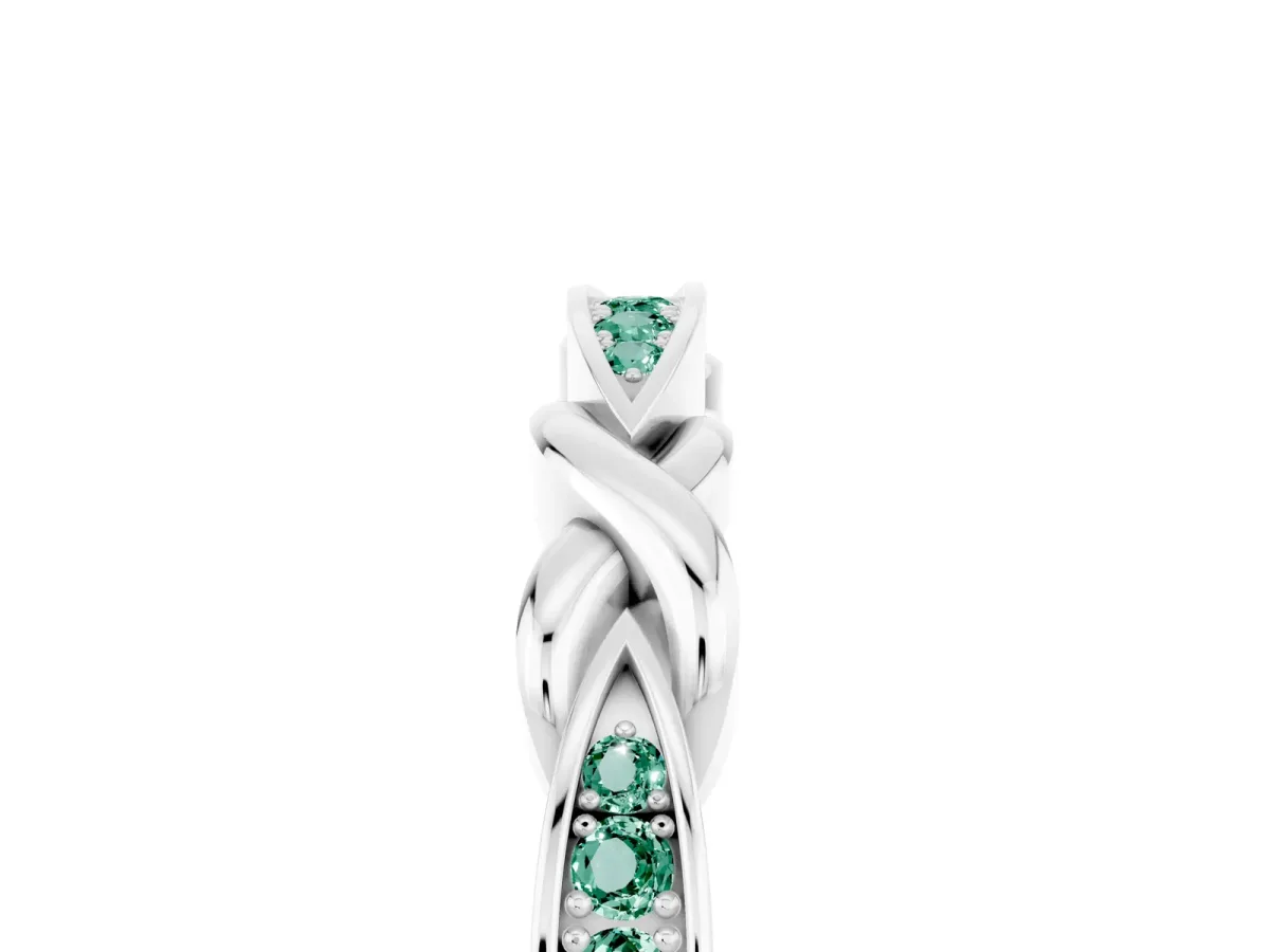 Twisted Marquise Green Sapphire Pavé Band with Shared Prong Setting White gold