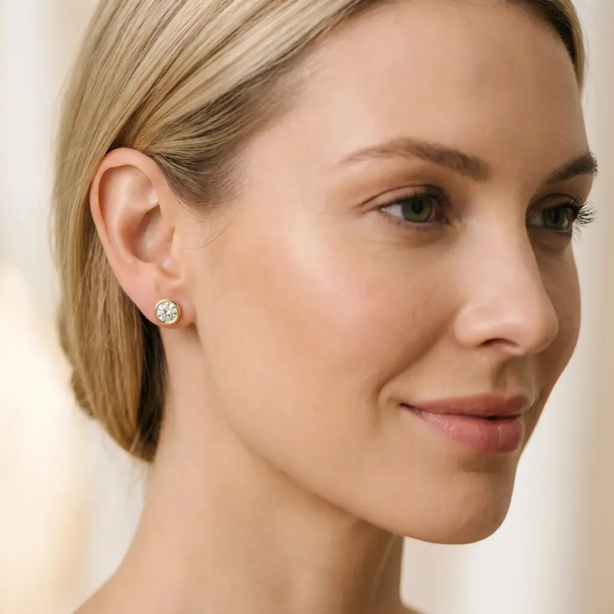 Bezel Set Round Diamond Stud Earrings Yellow gold