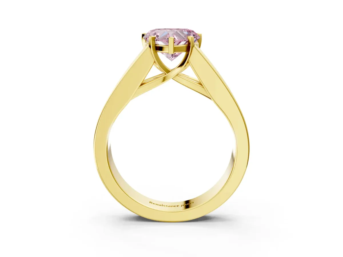 Fancy Pink Heart Cut Cut Channel Set Solitaire Ring with Four-Prong Setting Yellow gold