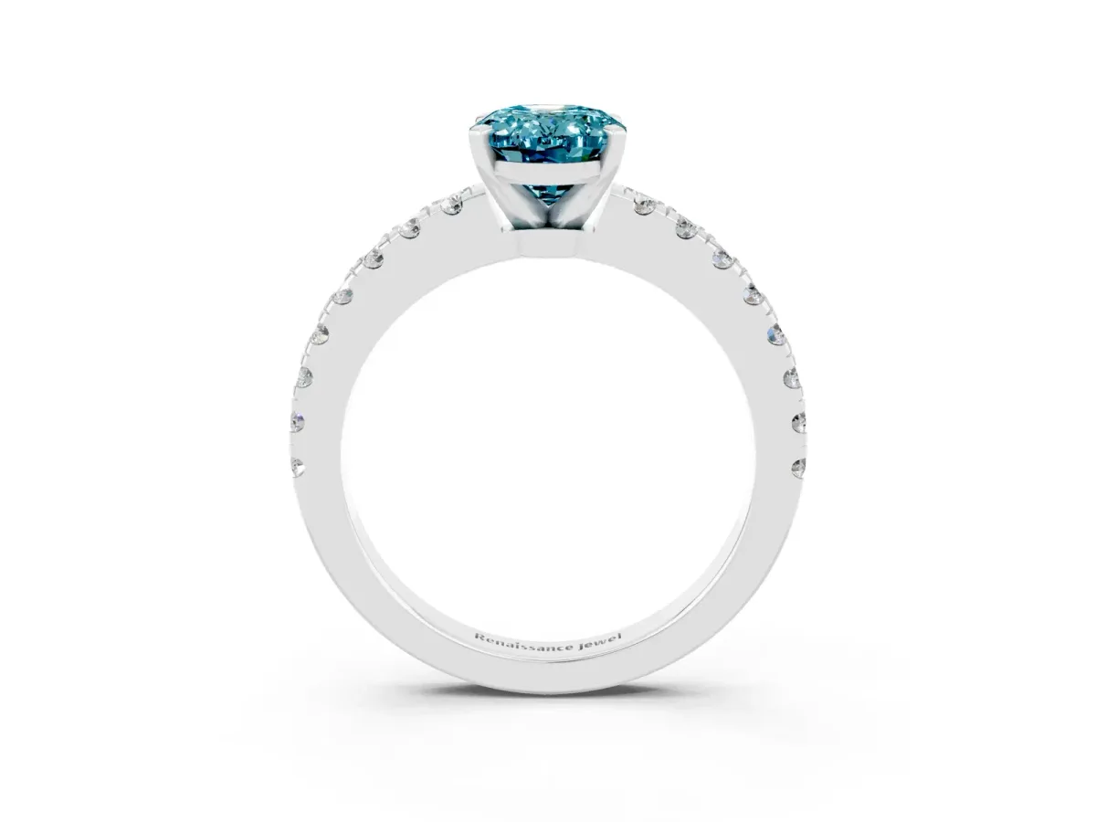 Oval Cut Solitaire Blue Topaz with Pavé Band and Four-Prong Setting Silver