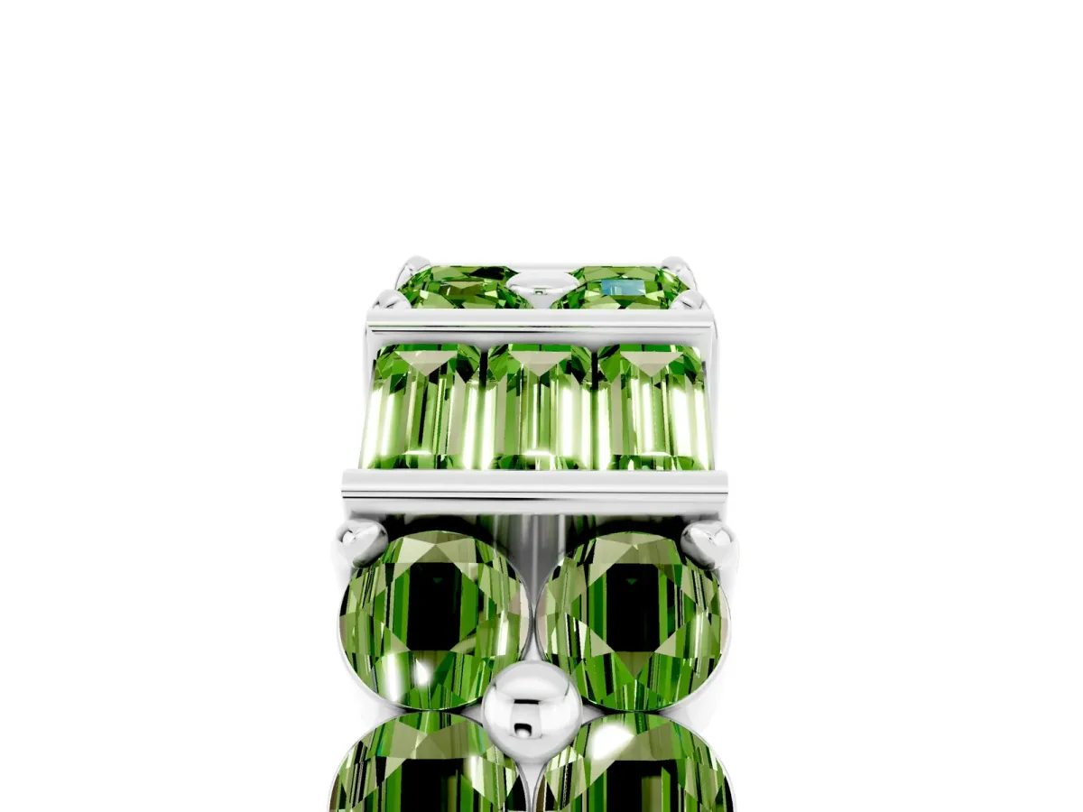 Channel Set Round and Baguette Peridot Anniversary Band with Prong Setting Silver