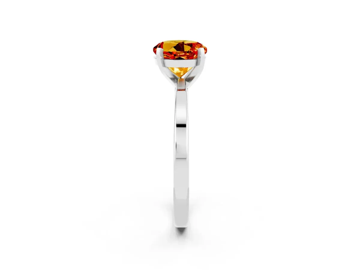 Round Cut Citrine Solitaire Engagement Ring with Classic Band and Four-Prong Setting Silver