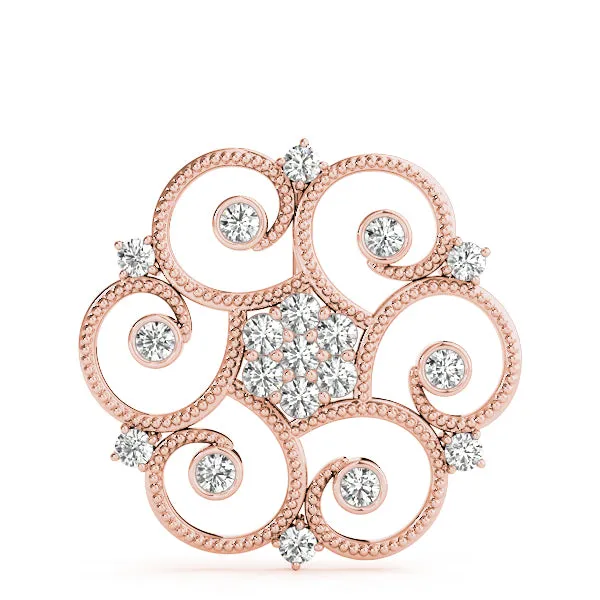 Milgrain Diamond Round Swirl Pendant with Prong Setting Rose gold