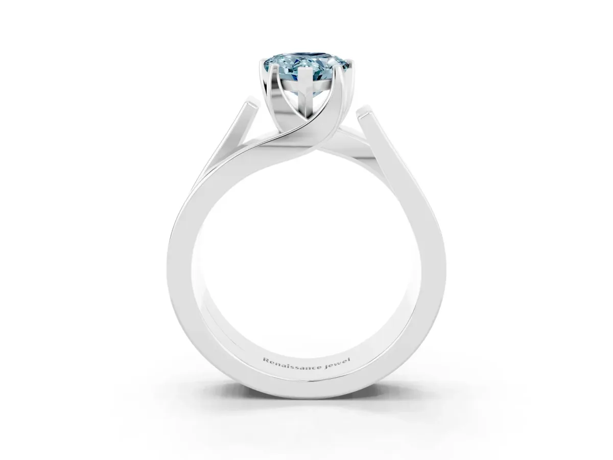 Modern Tension Set Pear Cut Aquamarine Solitaire Wide Band Ring Silver
