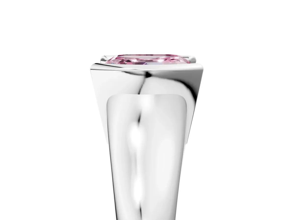 Fancy Pink Asscher Cut Solitaire Tension Set Diamond Ring with Split Shank Band Platinum
