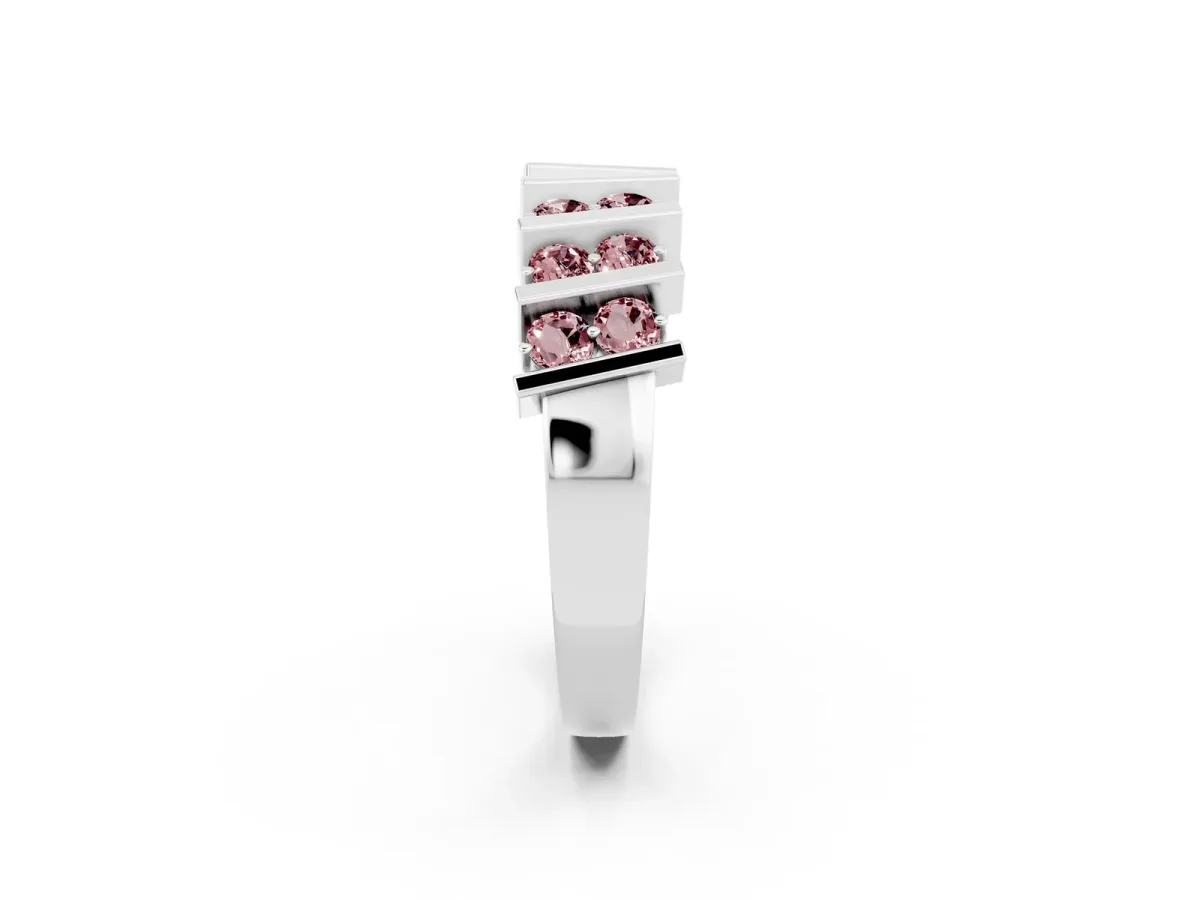 Channel Set Round Morganite Anniversary Band with Vertical Prongs Silver
