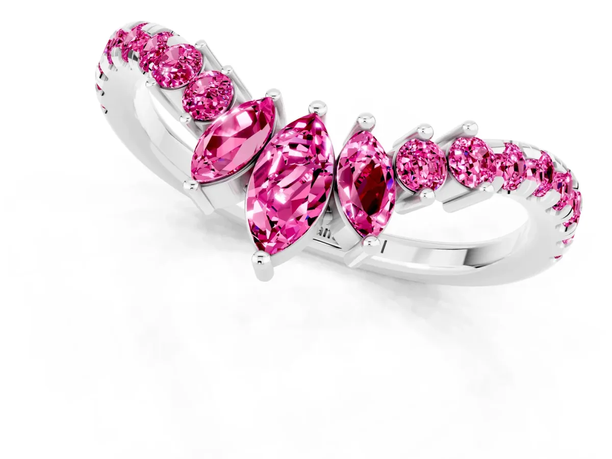 Chevron Marquise and Round Pink Sapphire Open Band with Prong Setting Silver