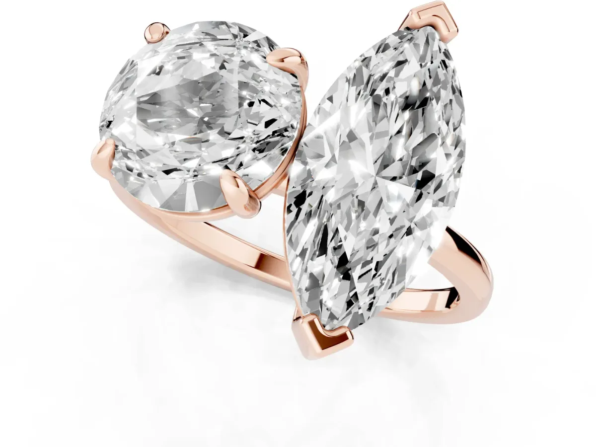 Round and Marquise Toi Moi Ring with Prong Setting and Plain Band Rose gold