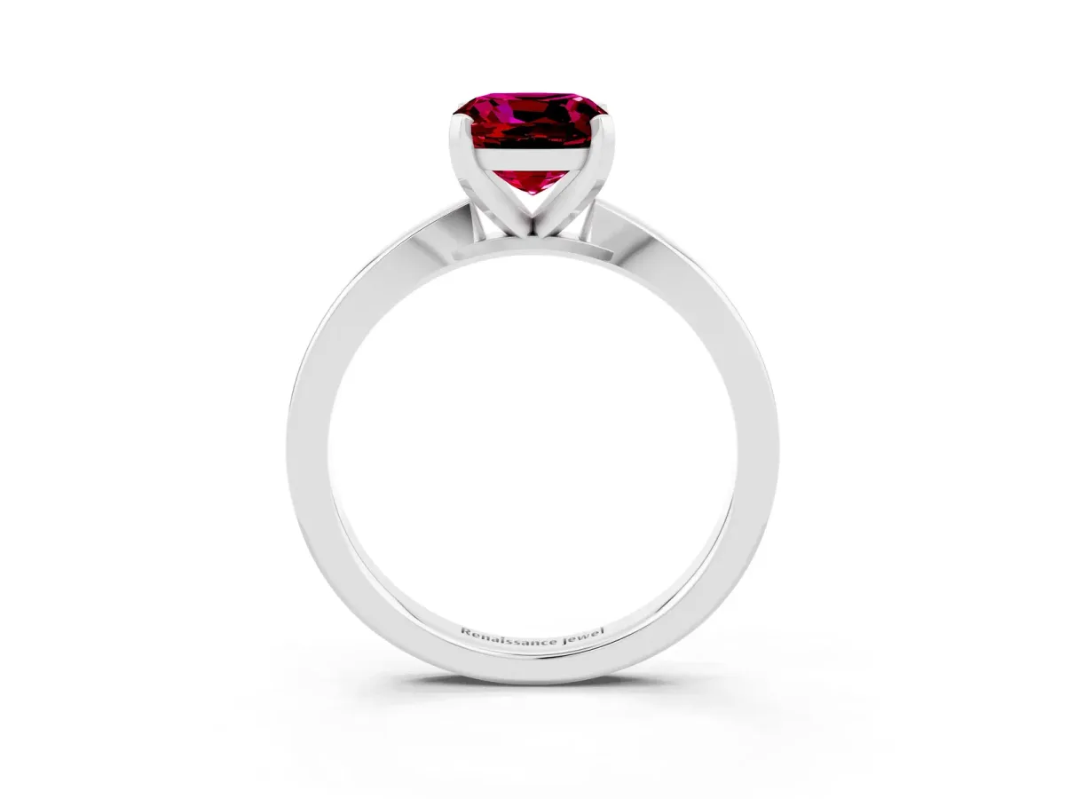 Cushion Cut Garnet Solitaire Engagement Ring with Classic Band and Four-Prong Setting Silver