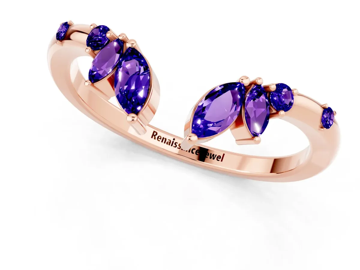 Open Marquise Cluster Tanzanite Band with Prong Setting Rose gold