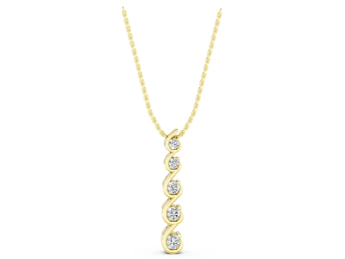 Round Diamond S-Curve Prong Pendant Yellow gold