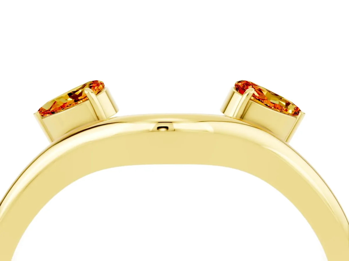 Pear Cut Citrine Two-Stone Open Band Ring with Prong Setting Yellow gold