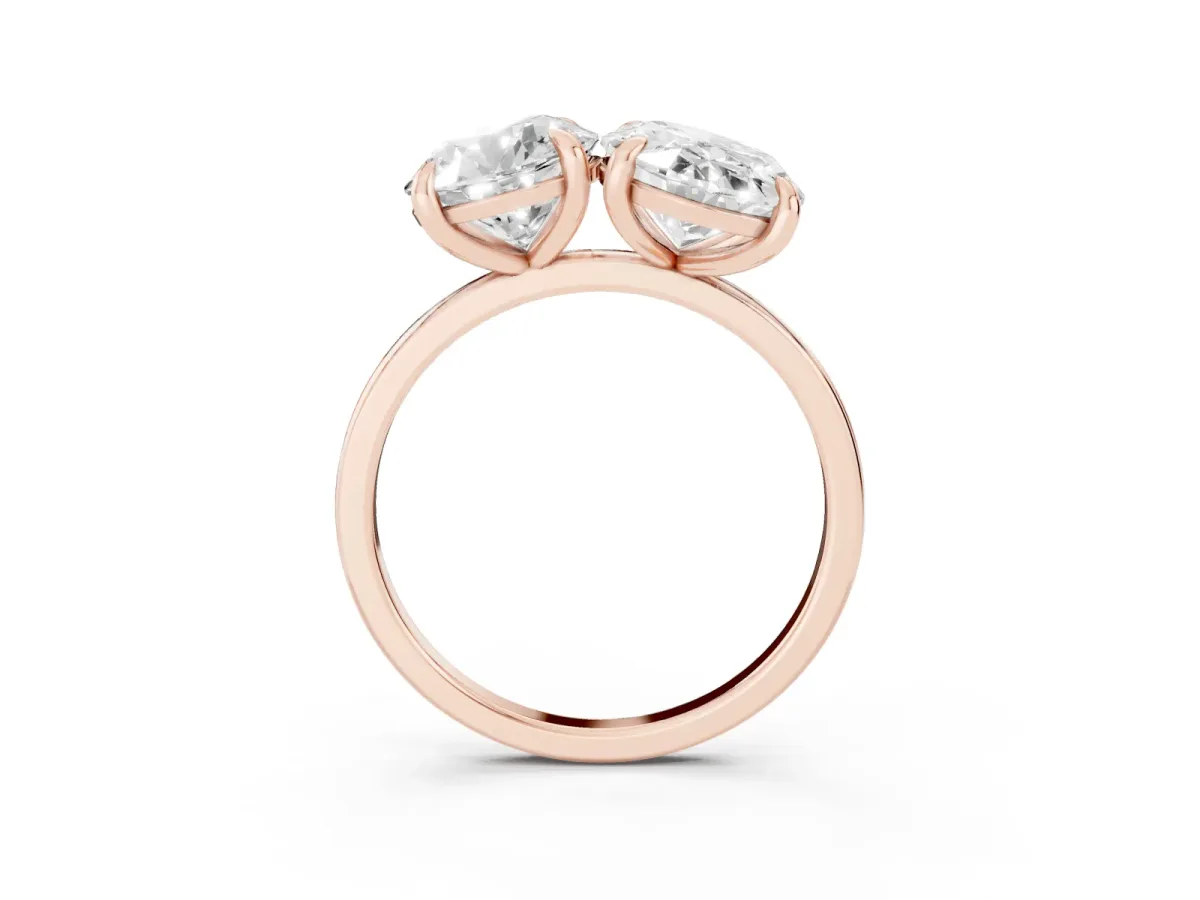 Round and Oval Toi Moi Ring with Prong Setting and Plain Band Rose gold