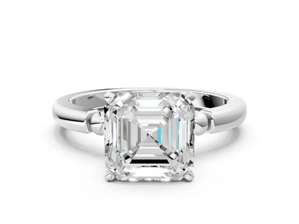 Asscher Cut Solitaire Beaded Band with Four-Prong Setting Platinum