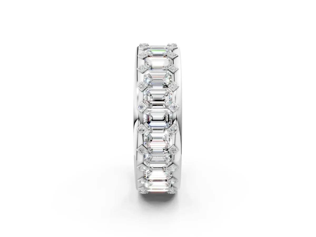 Emerald Cut and Round Diamond Eternity Mens Band Platinum