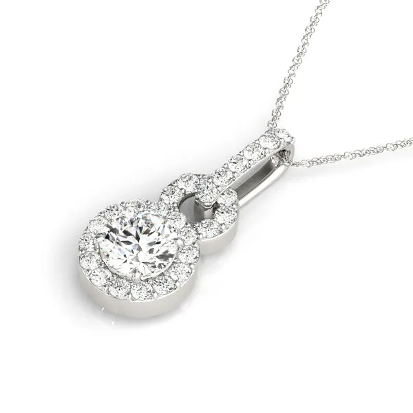 Round Halo Diamond Pendant with Pavé Setting White gold