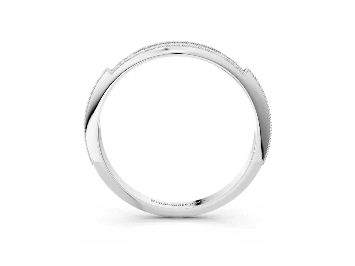 Milgrain Round Diamond Pavé Set Half Eternity Band Silver