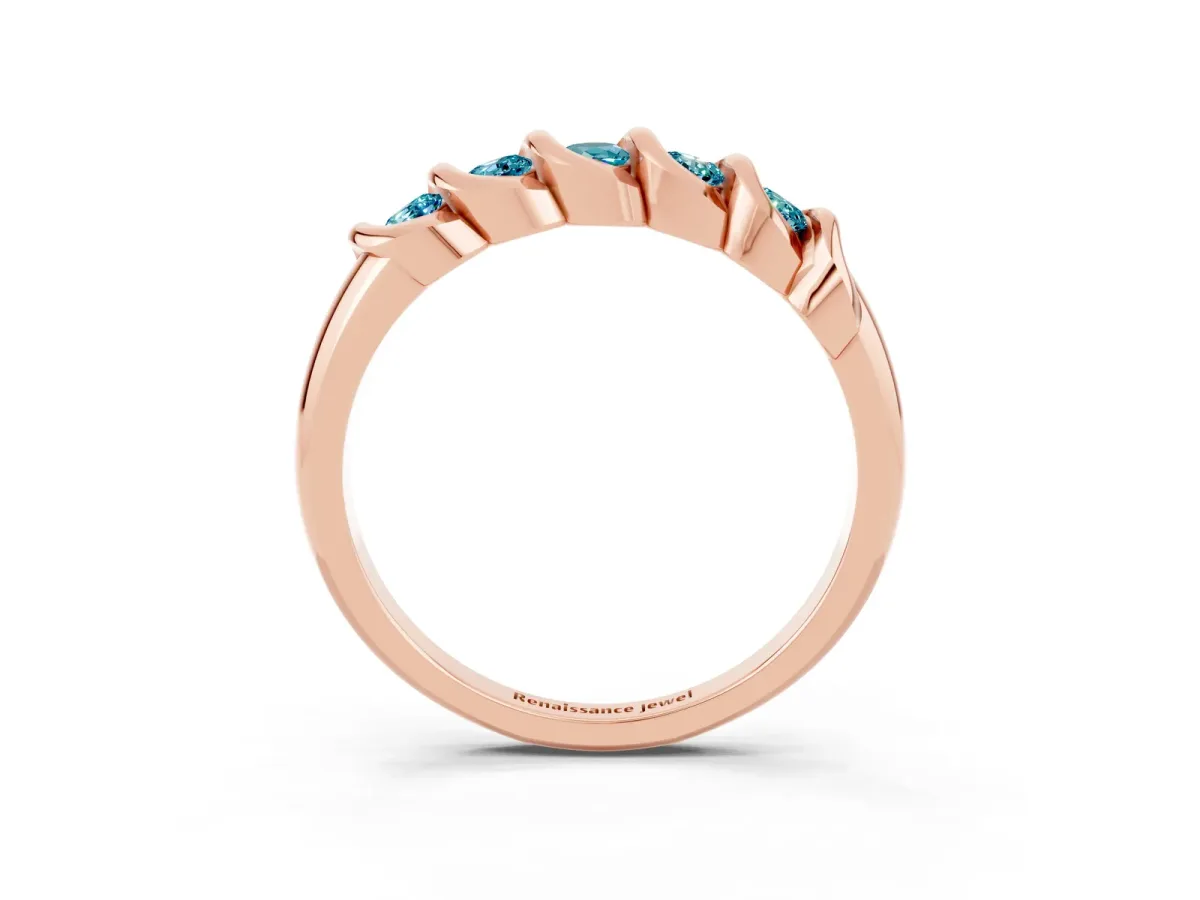 Round Blue Topaz Eternity Band with Twist Prong Setting Rose gold
