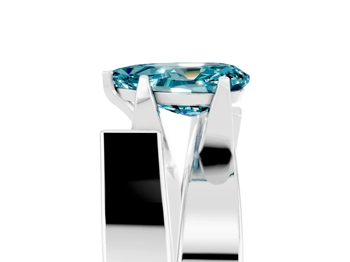 Modern Tension Set Pear Cut Blue Topaz Solitaire Wide Band Ring Silver